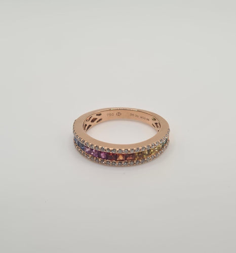 Bague 54 Bague or rose sertie de diamants et saphir multi-couleur 58 Facettes