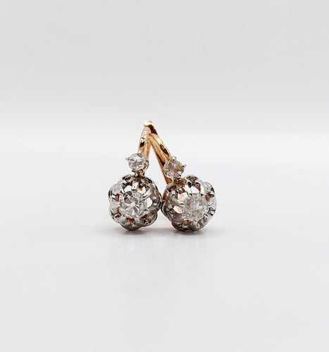 Dormeuses antique or rose 18k diamants tailles ancienne 0.30 carat (circa 1890)