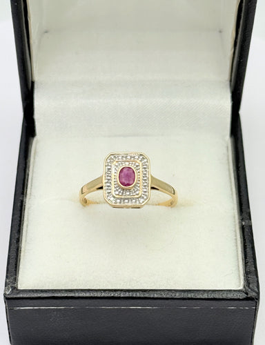 Bague 55 Bague style Art Déco or, rubis, diamants taille rose 58 Facettes
