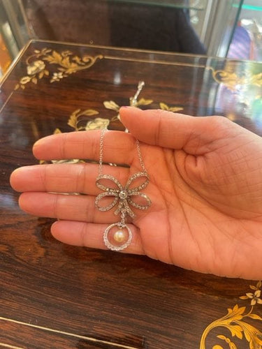 Collier Collier noeud, diamants et perles, fin XIXéme 58 Facettes