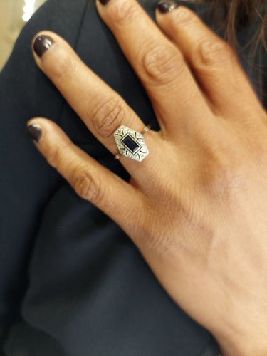 Bague 53 Bague art-déco saphir et diamant 58 Facettes 085851