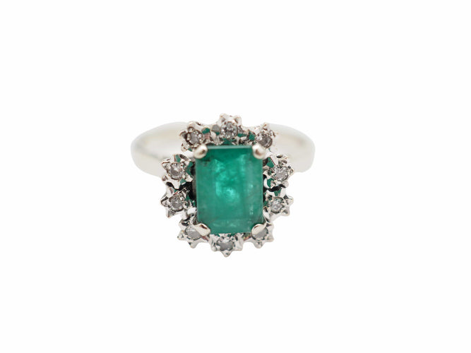 Bague Bague marguerite en or blanc 750, émeraude et diamants 58 Facettes