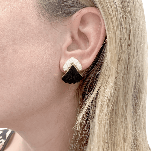 Boucles d'oreilles Clips d'oreilles vintage, or jaune, onyx, diamants. 58 Facettes 34718