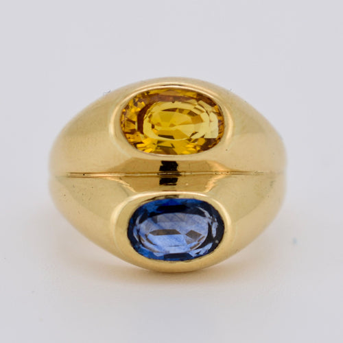 Bague 52 Bague Double Jonc, Or 18 Carats, Saphirs Jaune et Bleu Naturels - Vintage 58 Facettes 381