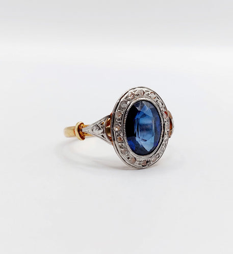 Bague 50 Bague pompadour art deco or rose 18k saphir et diamants taille rose (circa 1910) 58 Facettes A06152