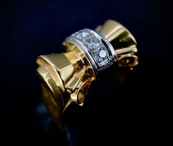 Bague 55 Bague modèle Tank d'époque 1940/50 deux ors diamants 58 Facettes