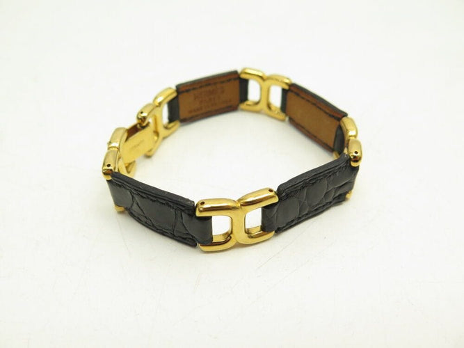 Bracelet vintage bracelet HERMES place beauvau 17cm cuir crocodile alligator noir 58 Facettes 265969