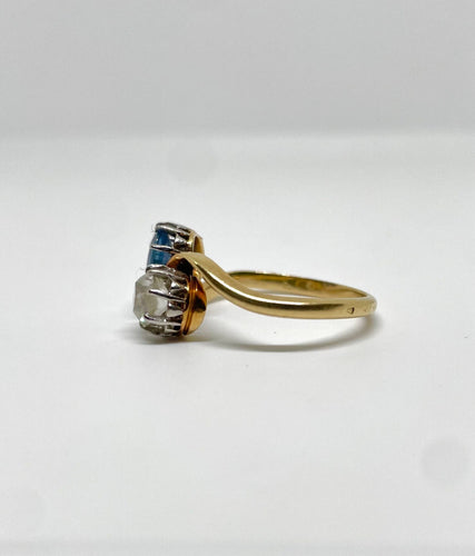 Bague Bague toi et moi or jaune et blanc diamant et saphir 58 Facettes