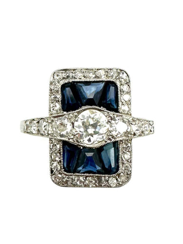 Bague 54 Bague Art-Déco en platine, saphirs calibrés et diamants 58 Facettes