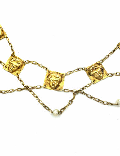 Collier Collier draperie 19ème or jaune et perles 58 Facettes