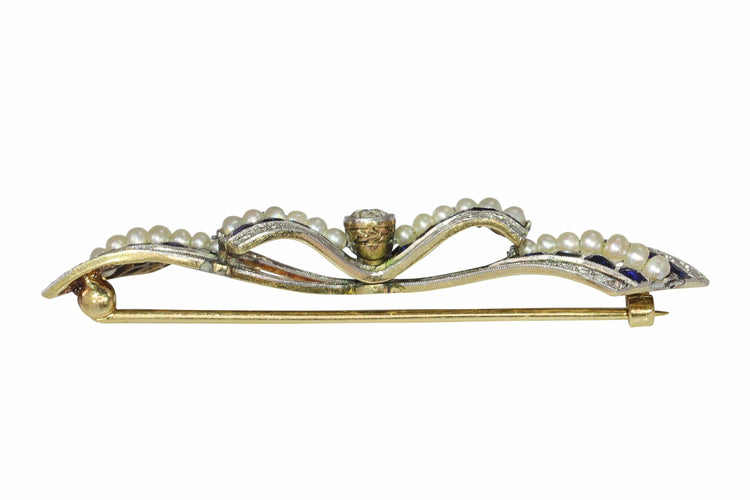 Broche Broche nœud vintage des années 1910 en saphirs et perles – Belle Époque Grace 58 Facettes 25191-0322
