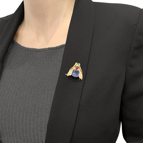 Broche Broche Van Cleef & Arpels, « Abeille », platine, or jaune, saphir, rubis et diamants. 58 Facettes 34982