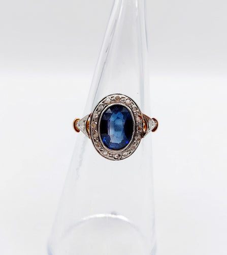 Bague 50 Bague pompadour art deco or rose 18k saphir et diamants taille rose (circa 1910) 58 Facettes A06152