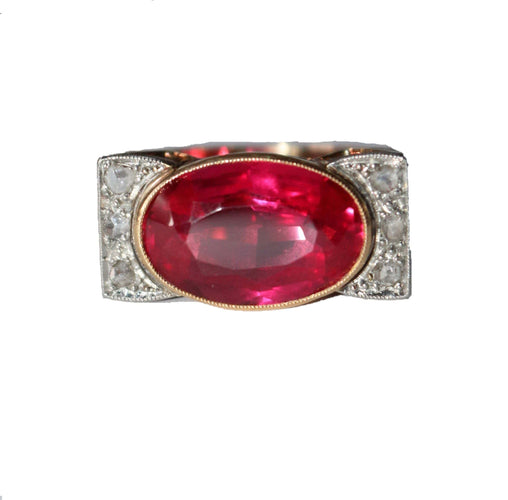 Bague 53.5 Bague Tank Or Jaune Et Platine, Saphir rose Verneuil Et Diamants 58 Facettes 581