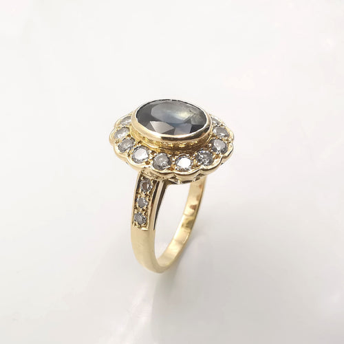 Bague 56 Bague pompadour saphir et diamants 58 Facettes