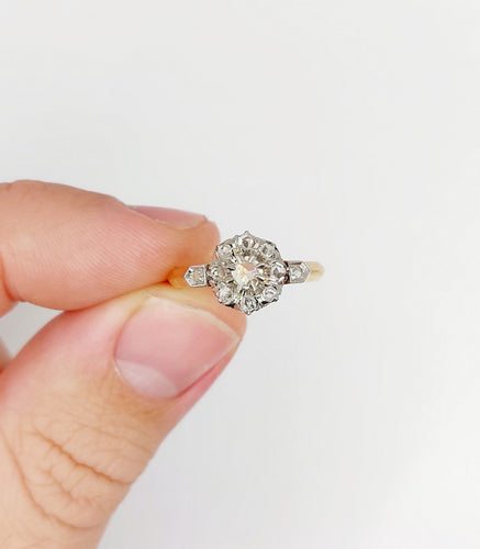Bague 52.5 Bague marguerite victorienne or jaune, diamants taille rose (circa 1890) 58 Facettes A06138