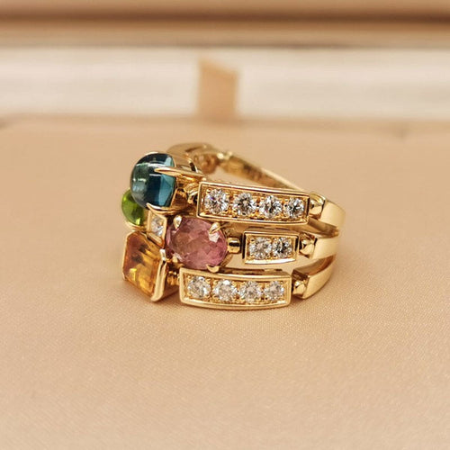 Bague BULGARI - Bague Allegra en or jaune, pierres de couleur et diamants 58 Facettes