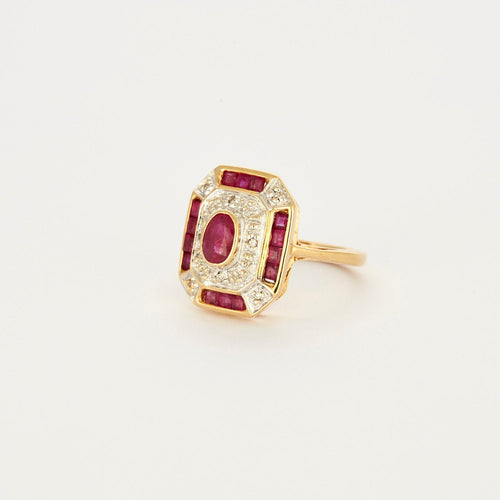 Bague 51 Bague Octogonale en or jaune, rubis, diamants 58 Facettes 1