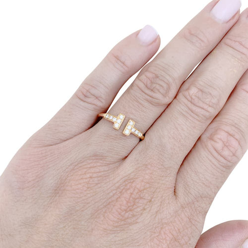 Bague 53 Bague Tiffany & Co, "Wire" collection "Tiffany T" or rose et diamants. 58 Facettes 34926