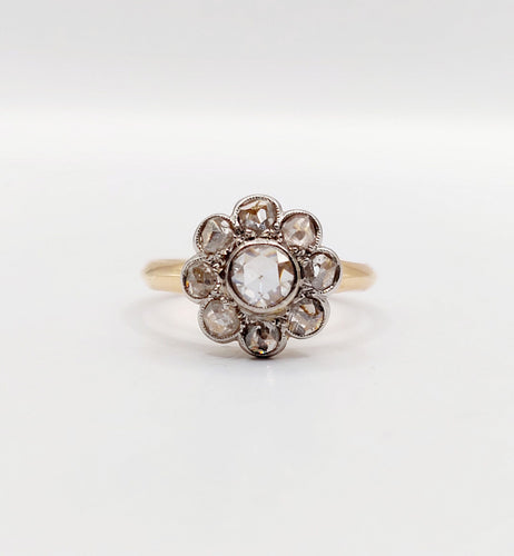 Bague 51 Bague marguerite antique en or 18k et platine, diamants taille rose 58 Facettes A06414