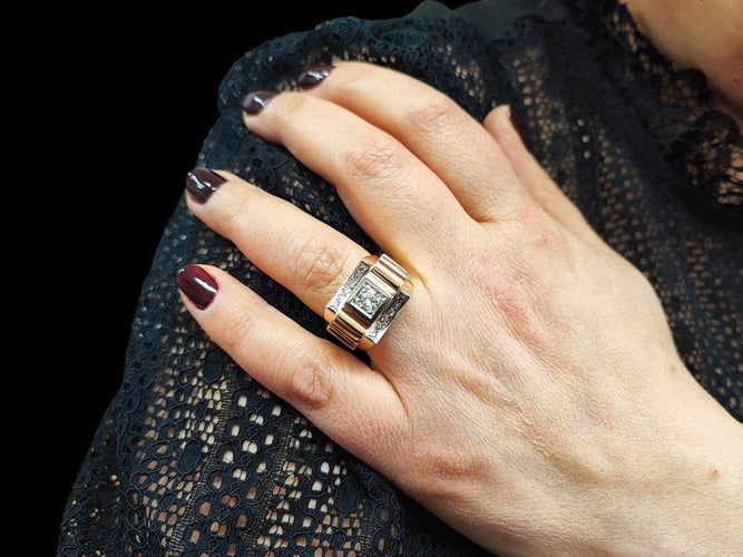 Bague 54 Bague Tank diamants en or rose et platine 58 Facettes Bag.Tank.Dt-1323