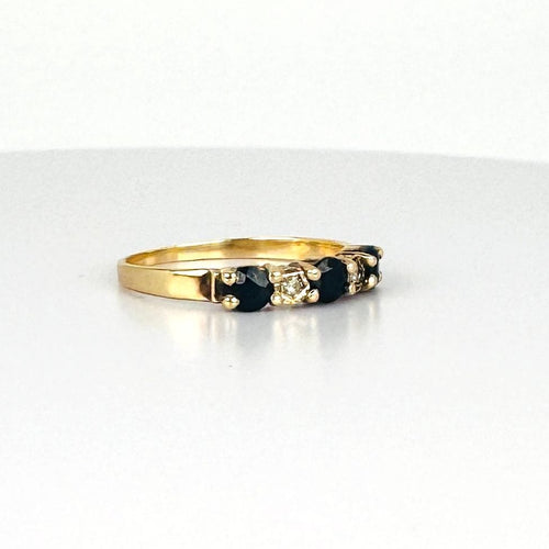 Bague 57 Bague vintage avec saphirs bleu foncé et diamants 58 Facettes 2505002