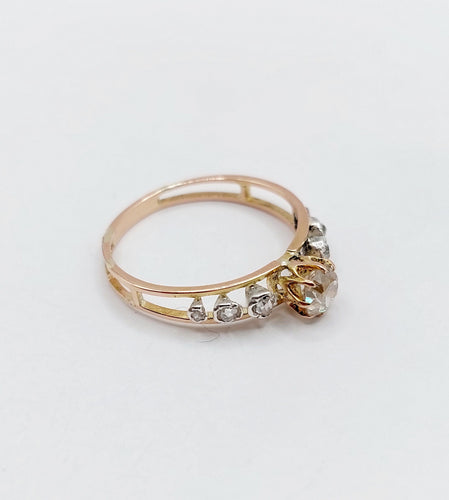 Bague 51.5 Bague victorienne or rose et argent, diamant et diamants 58 Facettes A05591