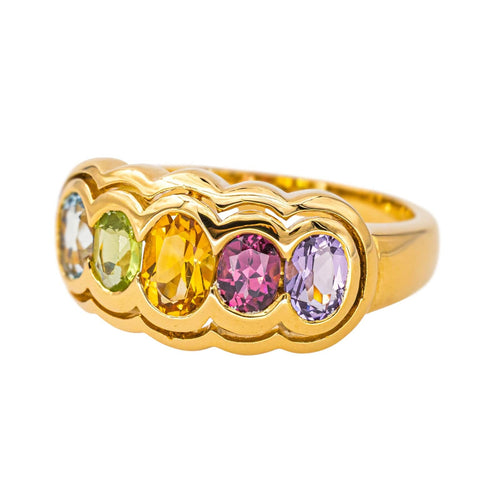 Bague Or jaune Citrine, Péridot, Grenat