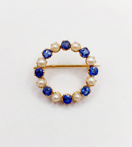 Broche Broche antique en or 18k avec perles et pierres bleues 58 Facettes A06460