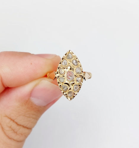 Bague 56 Bague marquise ancienne or rose, diamants taille rose 58 Facettes A05645
