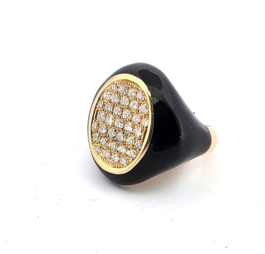 Bague en or jaune et émail avec diamants