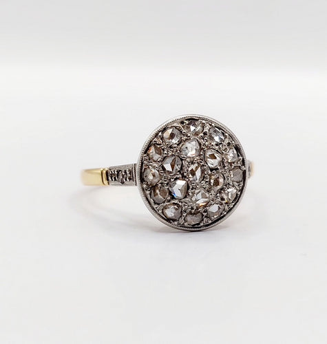 Bague cible antique or 18k diamants taille roses (circa 1920) 58 Facettes A06337