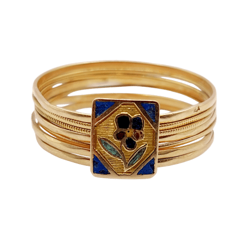 Bague 61.5 Bague semainier victorienne fleur en or rose 18k et émail bleu 58 Facettes A06639