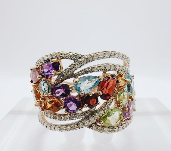 Bague 59 Bague en or rose, style Tutti Frutti, ornée de diverses pierres précieuses 58 Facettes 50348