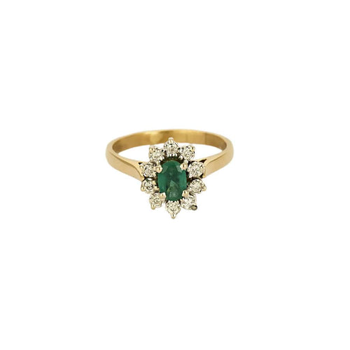 Bague 52 Bague marguerite en or jaune, or blanc, émeraude et diamants 58 Facettes CEC0442