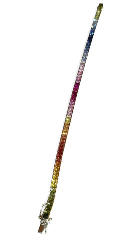 Bracelet Bracelet Tennis saphirs arc en ciel sur or blanc 18 carats 58 Facettes