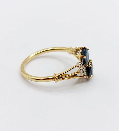 Bague vintage toi et moi or jaune 18k saphirs et diamants