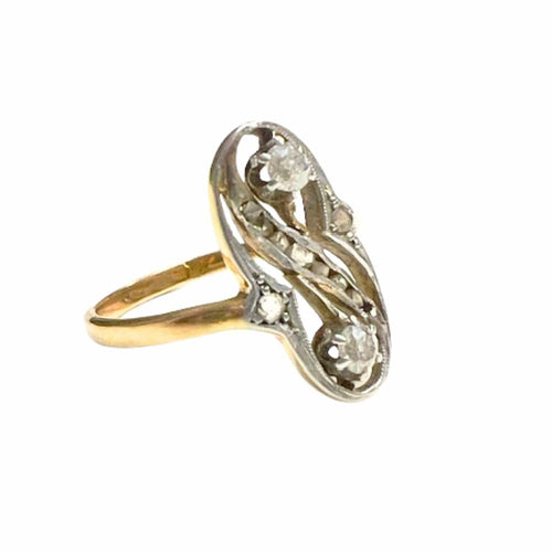 Bague 52 Bague design Art Déco en or et platine avec diamants 58 Facettes Q32B