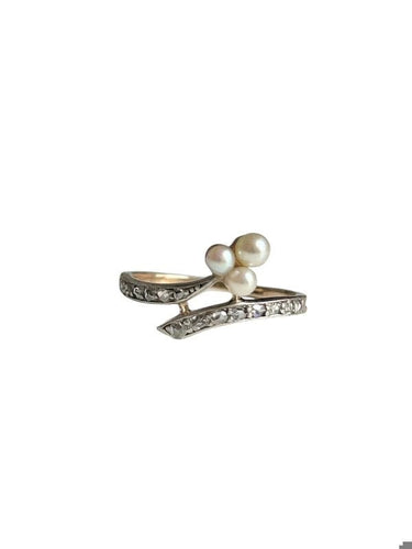 Bague 57 Bague ancienne trèfle en or jaune et argent 58 Facettes