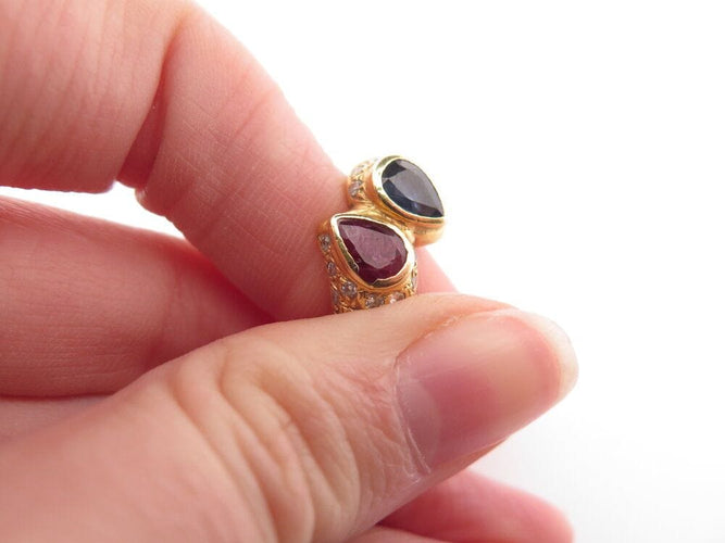 Bague 52 bague toi et moi rubis saphir et diamants t52 or jaune 18k 5gr 58 Facettes 267850