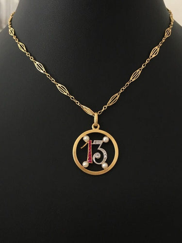 Pendentif Pendentif Art Déco porte bonheur 13 or jaune, platine 58 Facettes