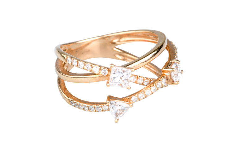 Bague 53 Bague en or jaune sertie de diamants 1.08 ct – design flèche croisée moderne 58 Facettes 31300300