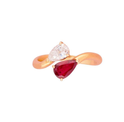 Bague 57 Bague Toi & Moi en or jaune 18k rubis et diamant 58 Facettes