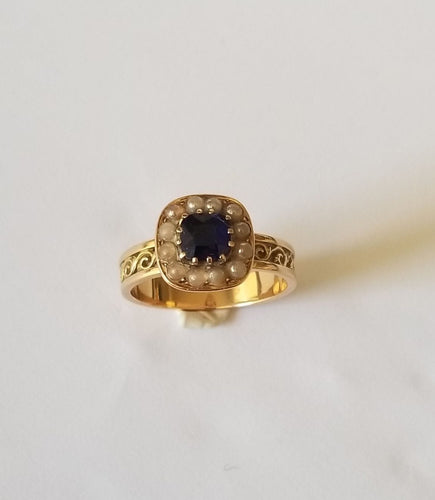 Bague 55 Bague or jaune 18k - Saphir 0.70 carats et perles - Tdd 55/56 - 5.41 grs 58 Facettes