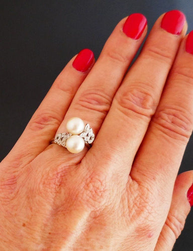 Bague 53 Bague Perles Et Diamants, Or 58 Facettes