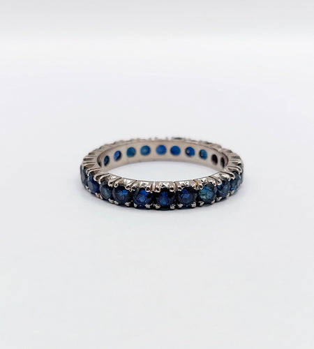 Bague 56 Alliance américaine art deco or blanc 14k saphirs bleus naturels 58 Facettes A06112