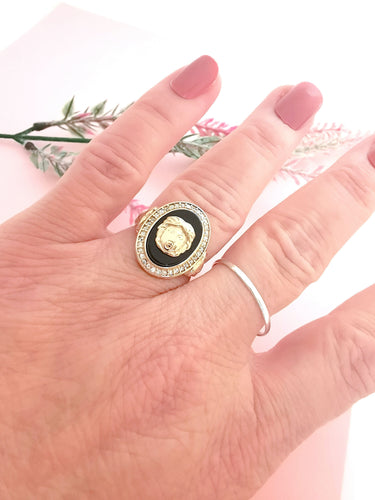 Bague 56 Bague tête de Gorgone sur Onyx 58 Facettes AA 1603