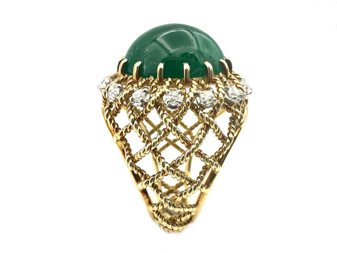Bague 53 GÜBELIN. Bague vintage or. émeraude 10ct et diamants 58 Facettes