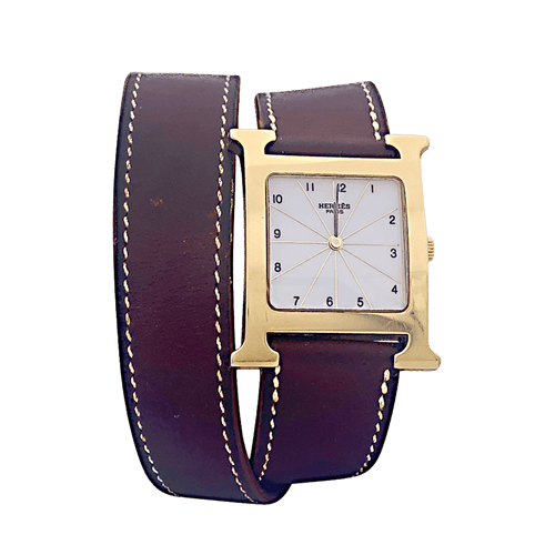 Montre Montre Hermès,"Heure H", plaqué or, acier sur cuir. 58 Facettes 33734