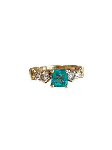 Bague 51.5 Bague vintage or jaune sertie d'une émeraude et de diamants 58 Facettes